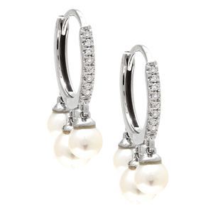 Diamond Hoop Fashion Earring (14Kwg) W/ Pearl